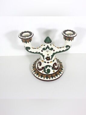 Vintage Hand Painted Ceramic Two Arm Candleholder